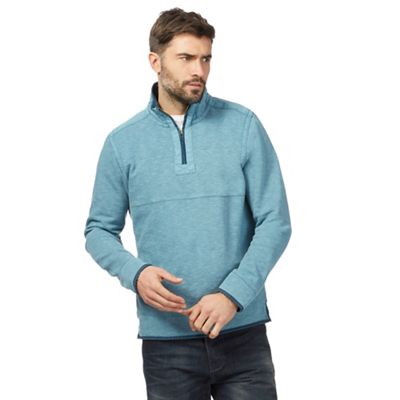 Big and tall blue pique zip neck sweater